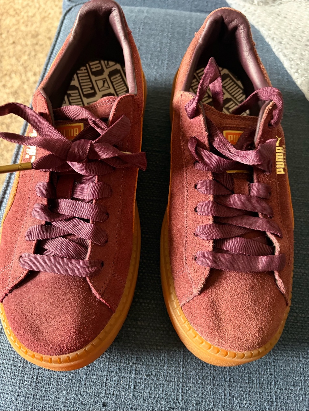 Puma Burgundy Suede Sneakers Women with Orange Stripe